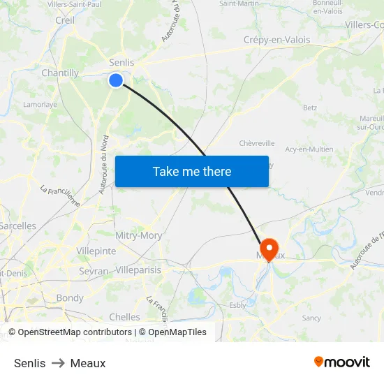 Senlis to Meaux map
