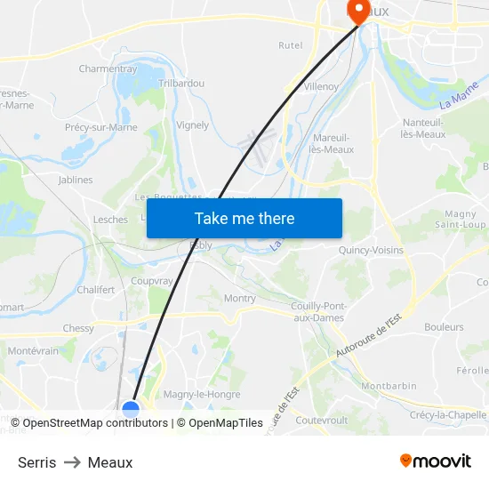 Serris to Meaux map