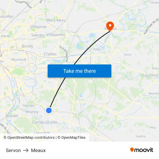 Servon to Meaux map