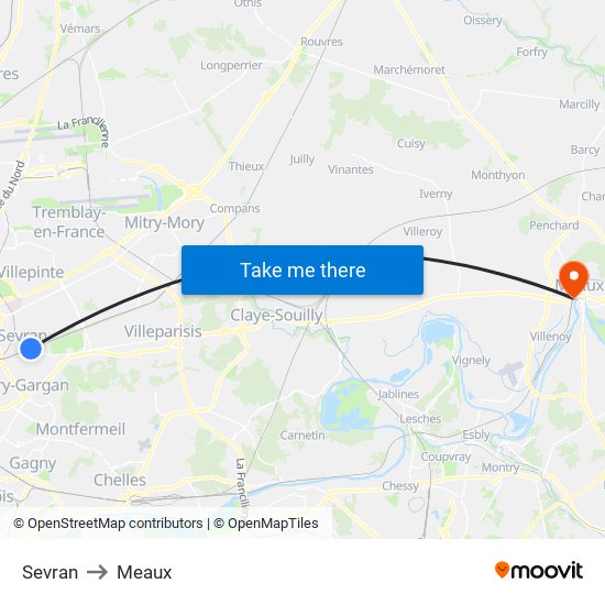 Sevran to Meaux map