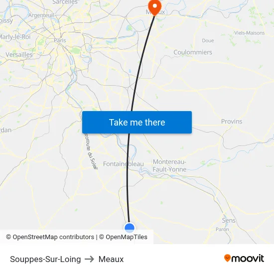 Souppes-Sur-Loing to Meaux map