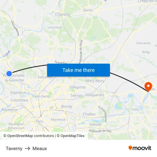 Taverny to Meaux map
