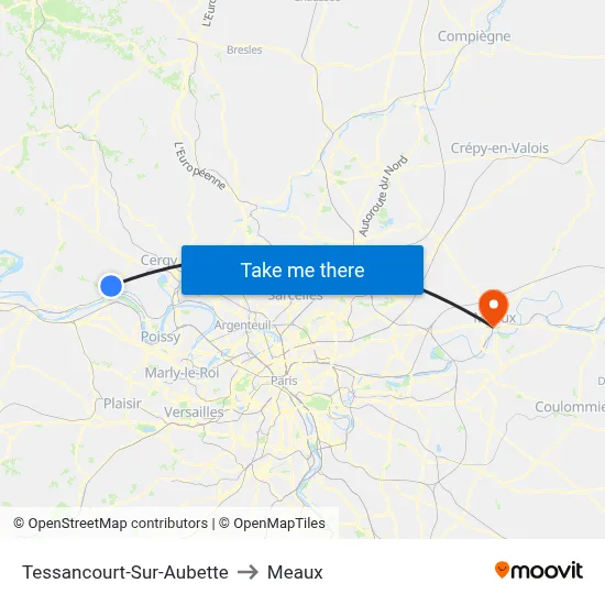 Tessancourt-Sur-Aubette to Meaux map