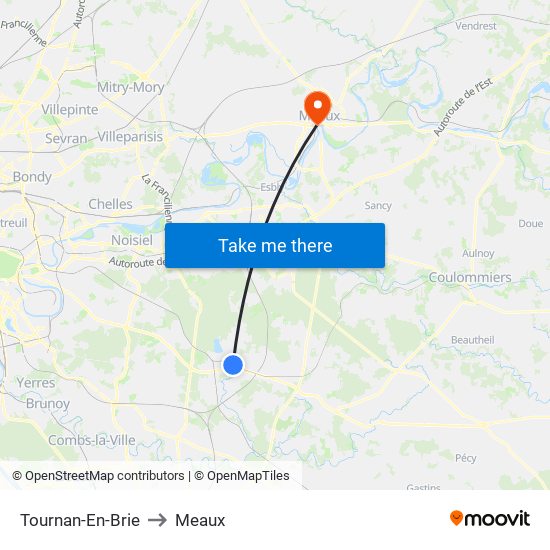 Tournan-En-Brie to Meaux map