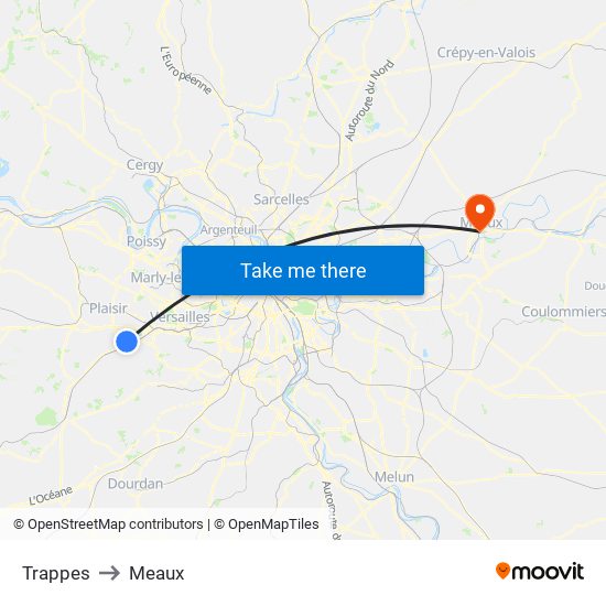 Trappes to Meaux map