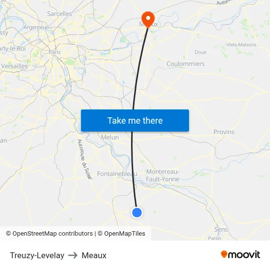 Treuzy-Levelay to Meaux map
