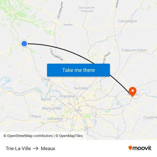 Trie-La-Ville to Meaux map