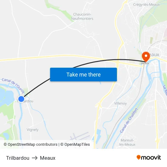 Trilbardou to Meaux map