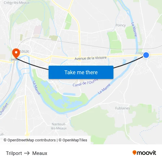 Trilport to Meaux map