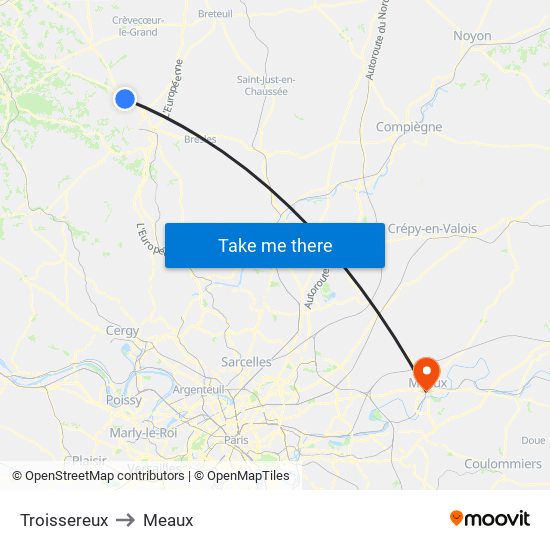 Troissereux to Meaux map