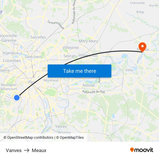 Vanves to Meaux map