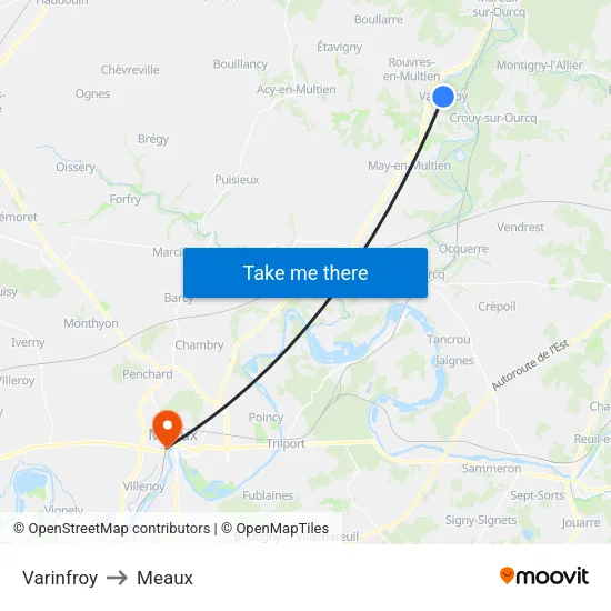 Varinfroy to Meaux map