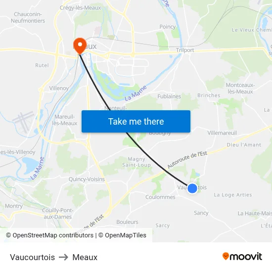 Vaucourtois to Meaux map