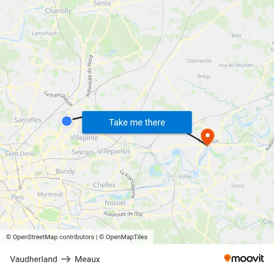 Vaudherland to Meaux map