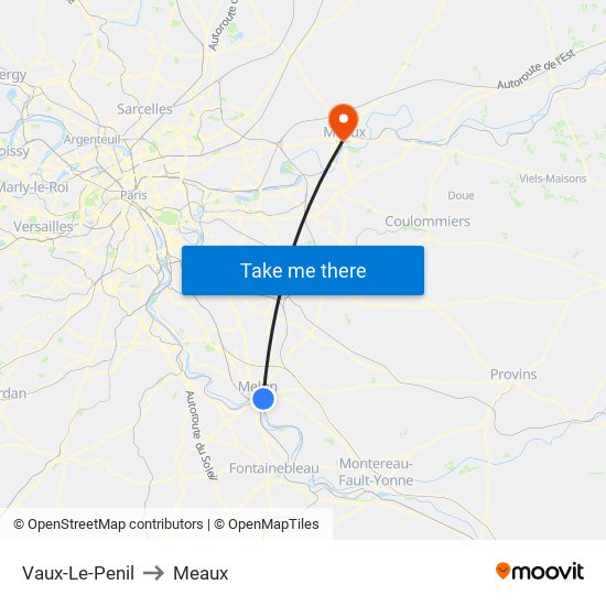 Vaux-Le-Penil to Meaux map
