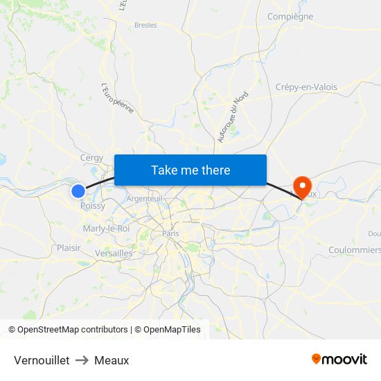 Vernouillet to Meaux map