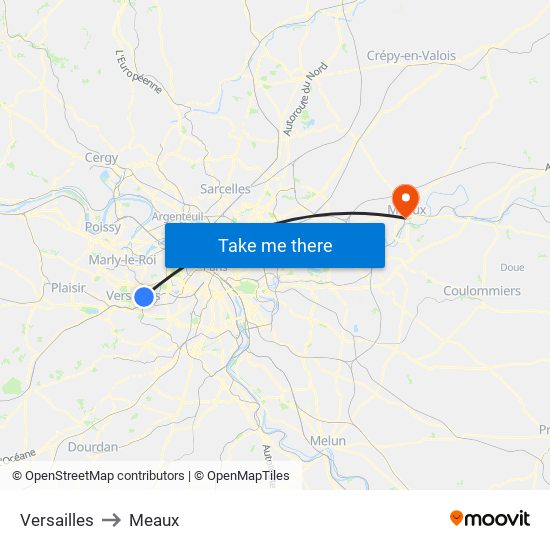 Versailles to Meaux map