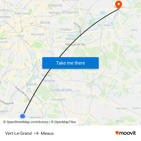 Vert-Le-Grand to Meaux map