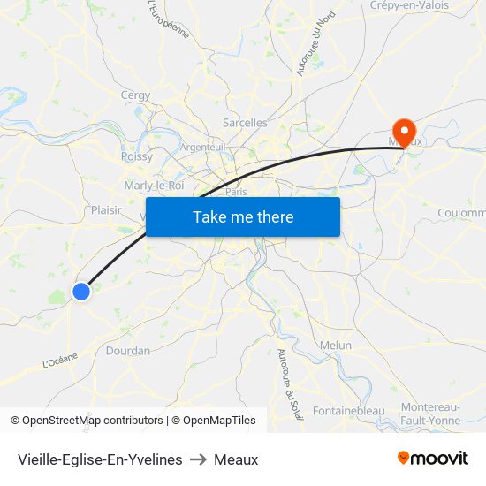 Vieille-Eglise-En-Yvelines to Meaux map