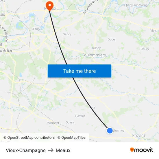 Vieux-Champagne to Meaux map