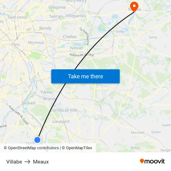 Villabe to Meaux map