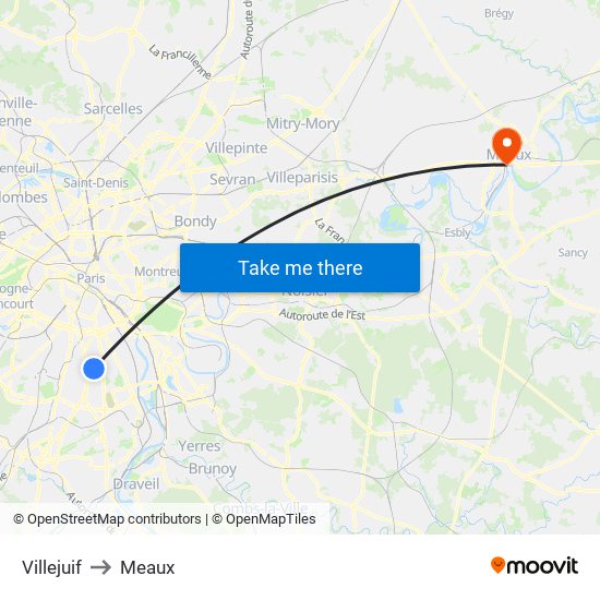 Villejuif to Meaux map