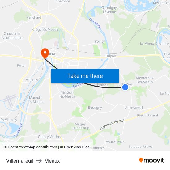 Villemareuil to Meaux map