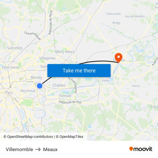 Villemomble to Meaux map