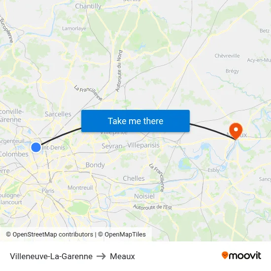 Villeneuve-La-Garenne to Meaux map
