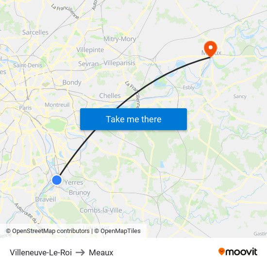 Villeneuve-Le-Roi to Meaux map