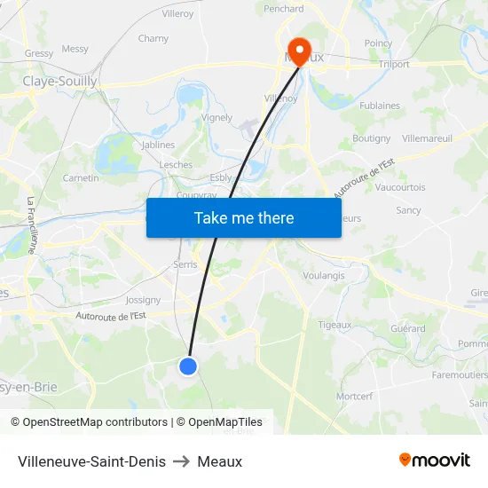 Villeneuve-Saint-Denis to Meaux map