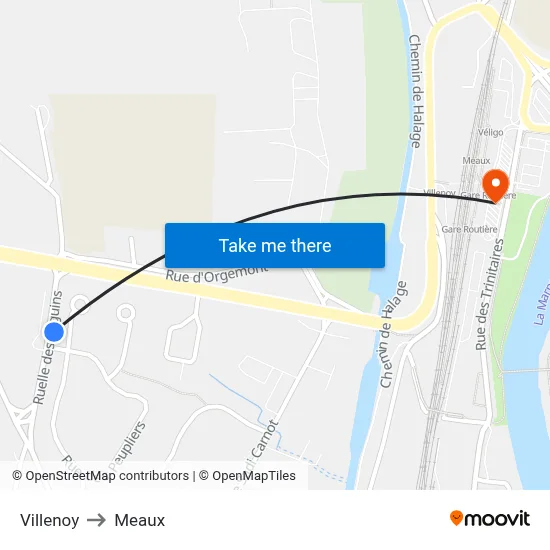 Villenoy to Meaux map