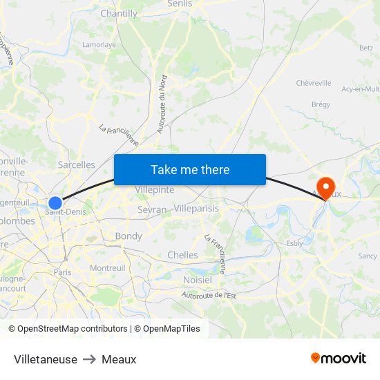 Villetaneuse to Meaux map