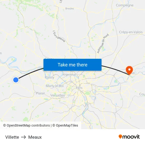 Villette to Meaux map
