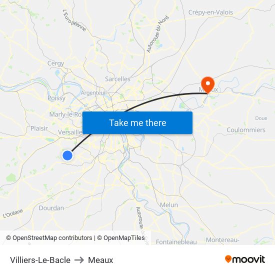 Villiers-Le-Bacle to Meaux map