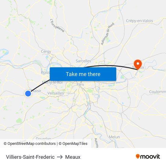 Villiers-Saint-Frederic to Meaux map