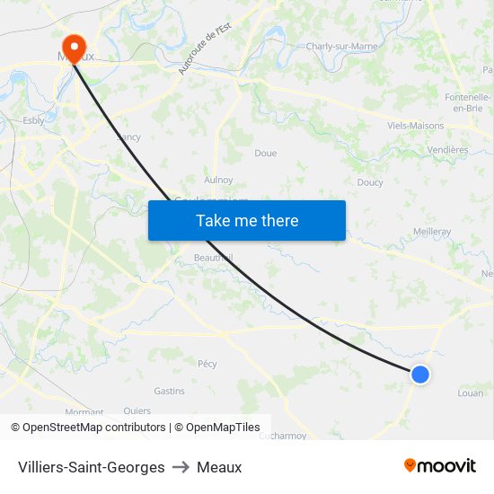 Villiers-Saint-Georges to Meaux map