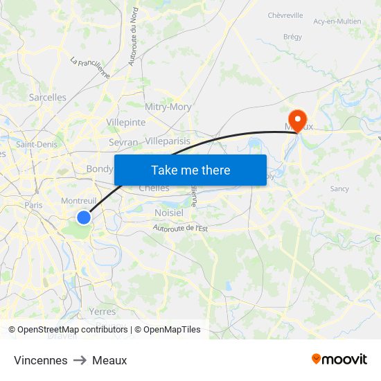 Vincennes to Meaux map