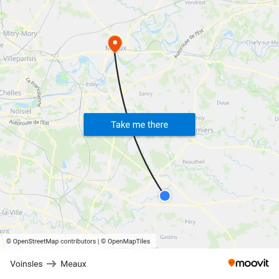 Voinsles to Meaux map