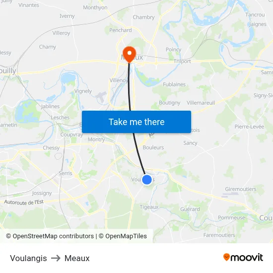 Voulangis to Meaux map