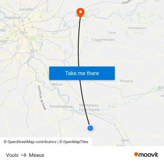 Voulx to Meaux map