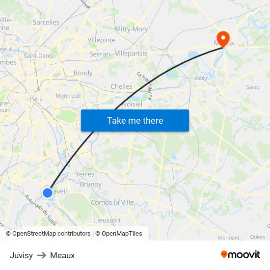 Juvisy to Meaux map
