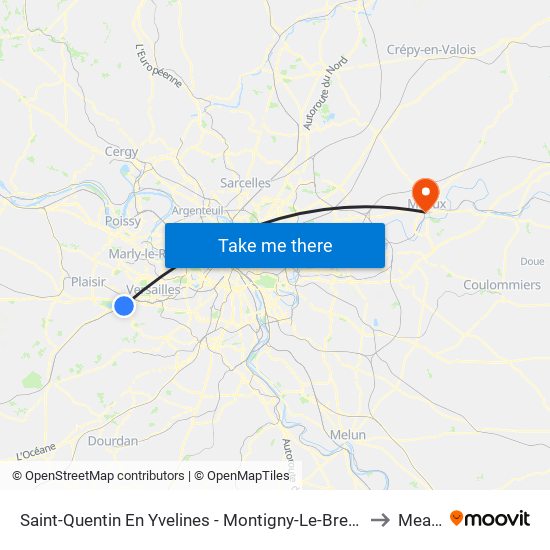 Saint-Quentin En Yvelines - Montigny-Le-Bretonneux to Meaux map