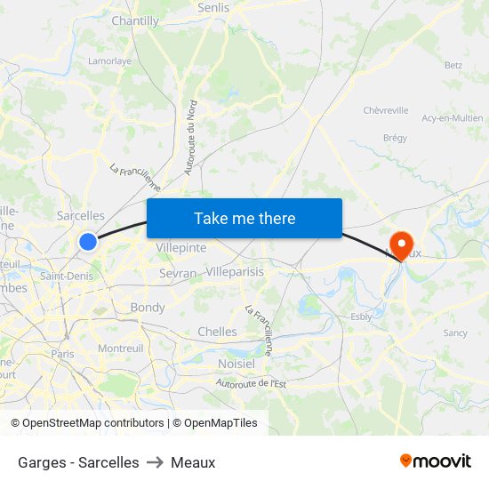 Garges - Sarcelles to Meaux map