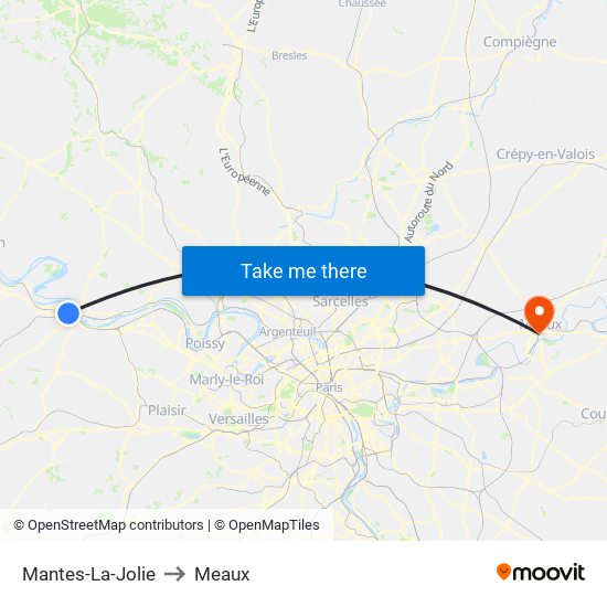 Mantes-La-Jolie to Meaux map
