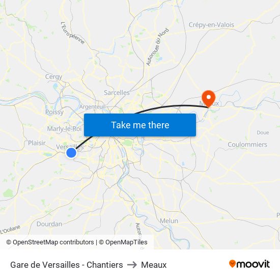 Gare de Versailles - Chantiers to Meaux map