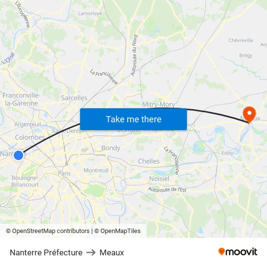 Nanterre Préfecture to Meaux map