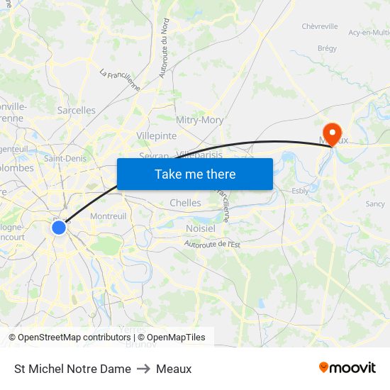 St Michel Notre Dame to Meaux map