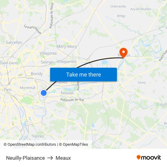 Neuilly-Plaisance to Meaux map