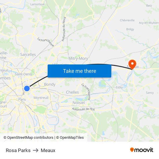 Rosa Parks to Meaux map